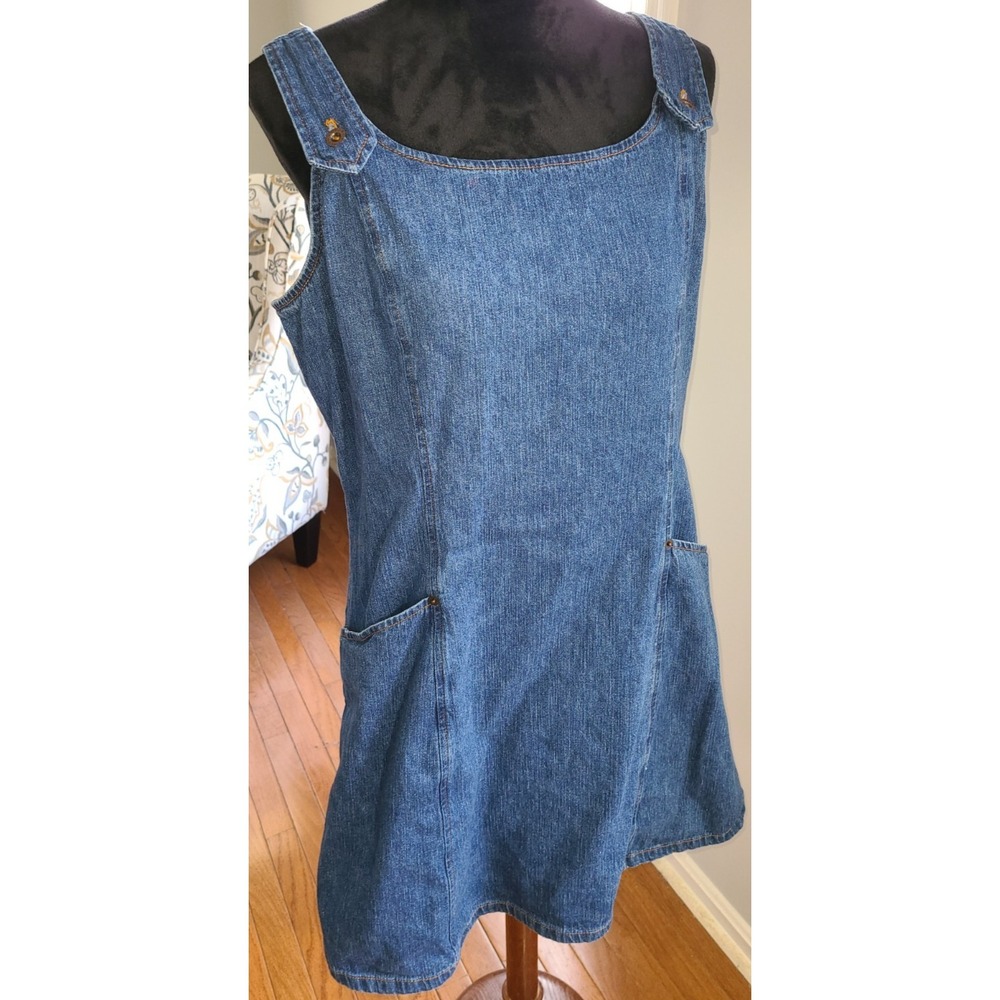Faded Glory Blue Denim Midi Pinafore Dress